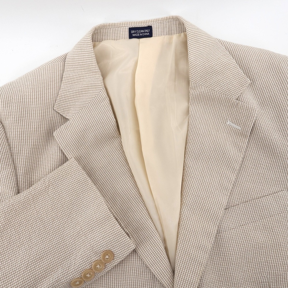 Meeting Street Gingham Seersucker Cotton‎ Blazer Tan Mens 40R Missing Button